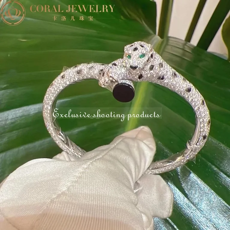 Cartier Panthère H6001517 De Cartier Bracelet 18k White Gold Onyx Emeralds Diamonds 9