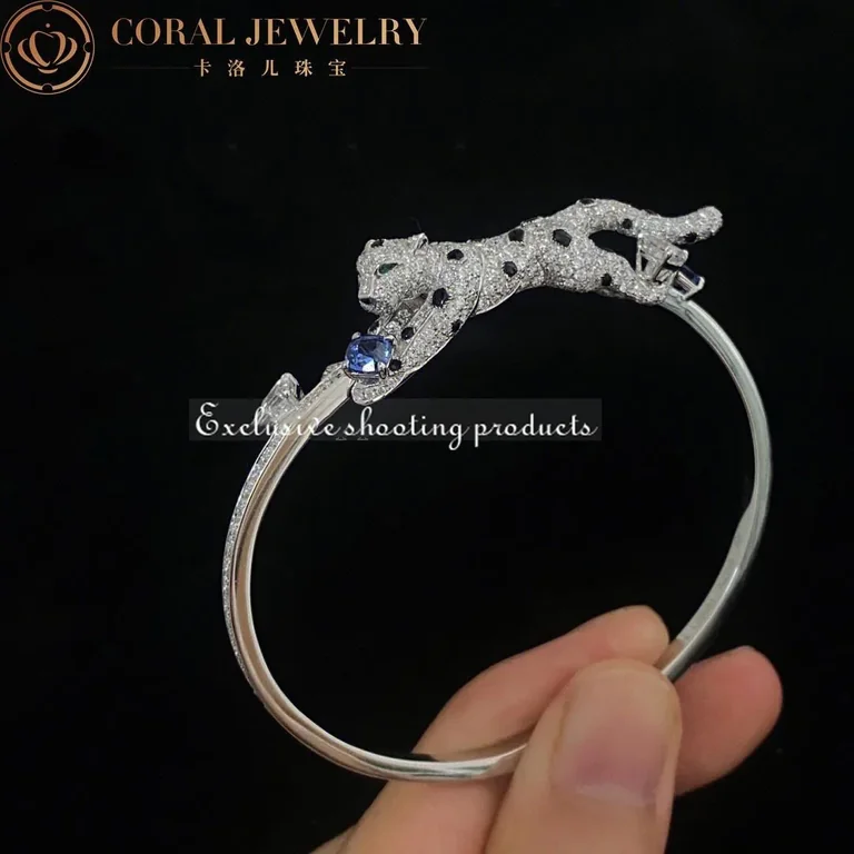 Cartier Panthère De H6036017 Cartier Bracelet 18k White Gold Sapphires Emerald Onyx Diamonds 8