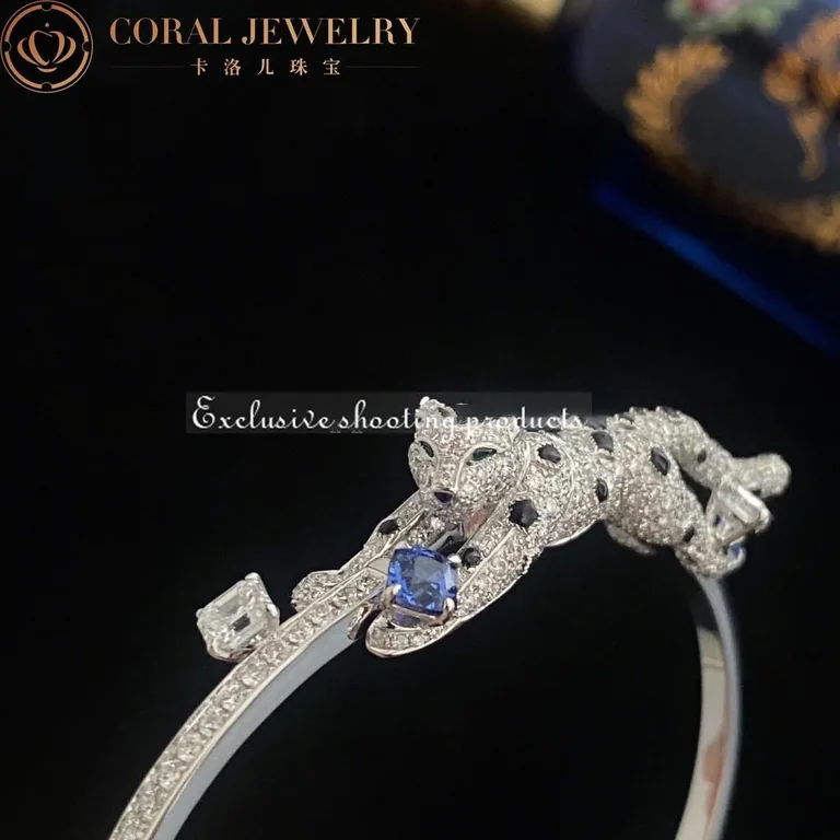 Cartier Panthère De H6036017 Cartier Bracelet 18k White Gold Sapphires Emerald Onyx Diamonds 4