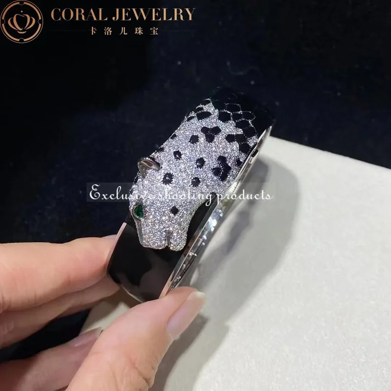 Cartier Panthère De H6001917 Cartier Bracelet 18k White Gold Onyx Emeralds and Diamonds 5