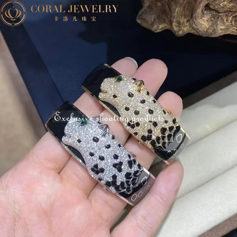 Cartier Panthère De H6001917 Cartier Bracelet 18k White Gold Onyx Emeralds and Diamonds 4