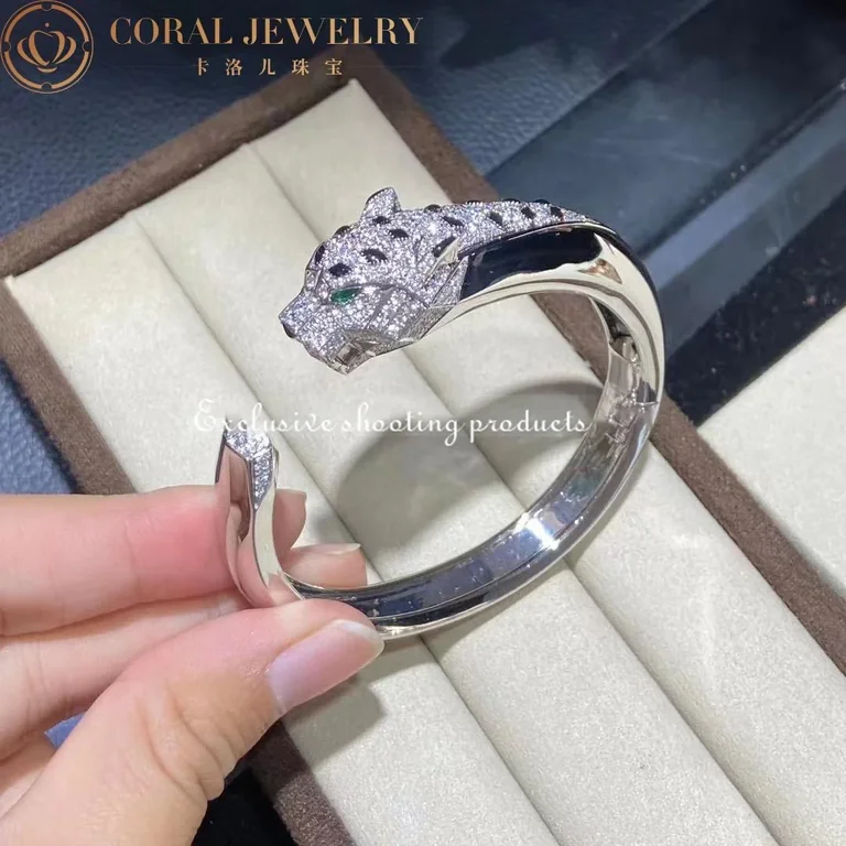 Cartier Panthère De N6034302 Cartier Bracelet 18K White Gold Diamond Onyx Emerald 7