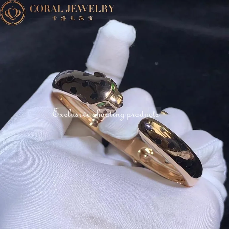 Cartier Panthère De N6715317 Cartier Bracelet 18K Rose Gold Black Lacquer. Tsavorite Garnets Onyx 6