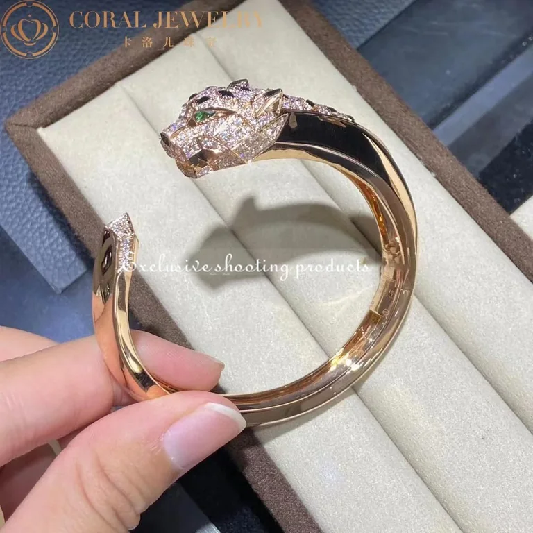 Cartier Panthère De N6710217 Cartier Bracelet 18K Rose Gold Diamond Onyx Emerald 14