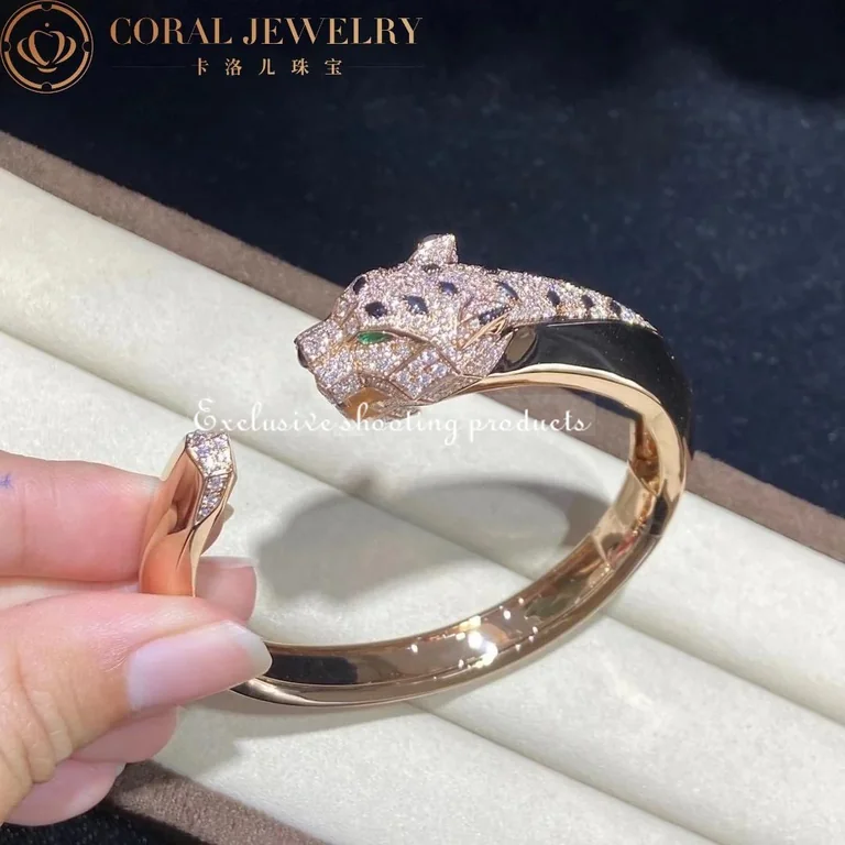 Cartier Panthère De N6710217 Cartier Bracelet 18K Rose Gold Diamond Onyx Emerald 5