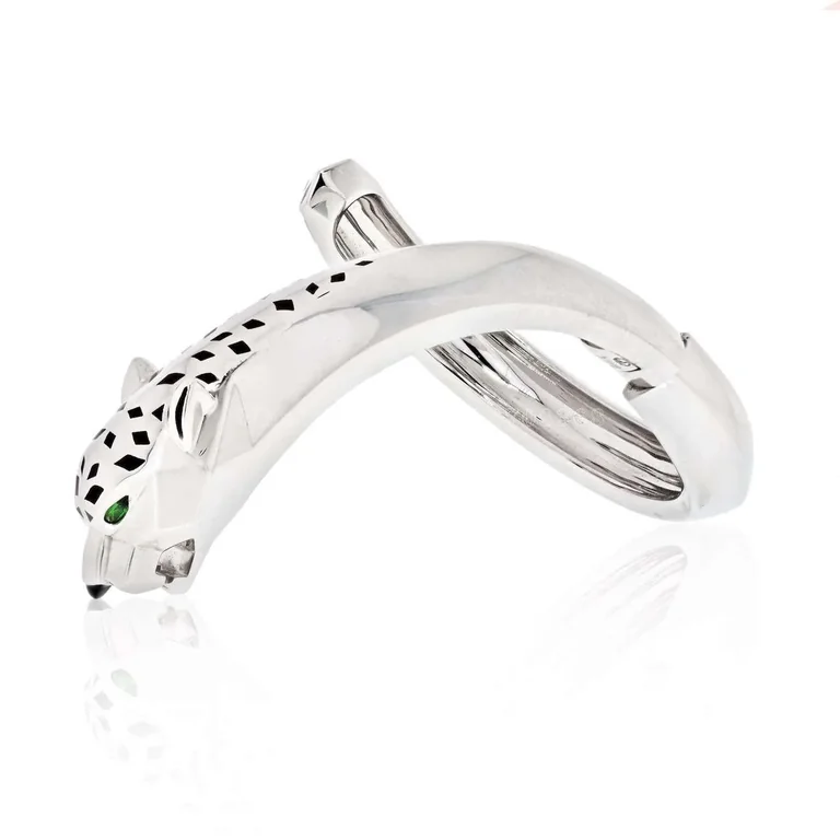 Cartier Panthère De N6034202 Cartier Bracelet 18K White Gold Black Lacquer. Tsavorite Garnets Onyx 9