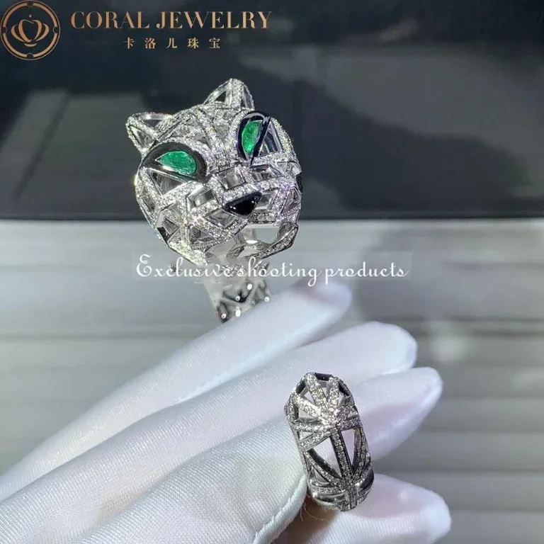 Cartier Panthère De H6030217 Cartier Bracelet 18k White Gold Diamond Onyx Emerald 10