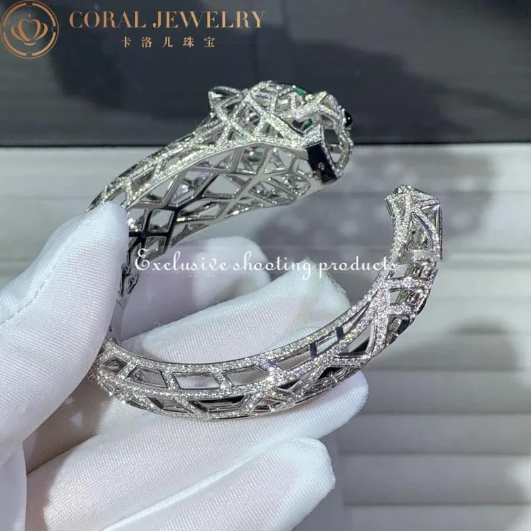 Cartier Panthère De H6030217 Cartier Bracelet 18k White Gold Diamond Onyx Emerald 8
