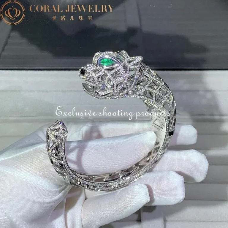 Cartier Panthère De H6030217 Cartier Bracelet 18k White Gold Diamond Onyx Emerald 7