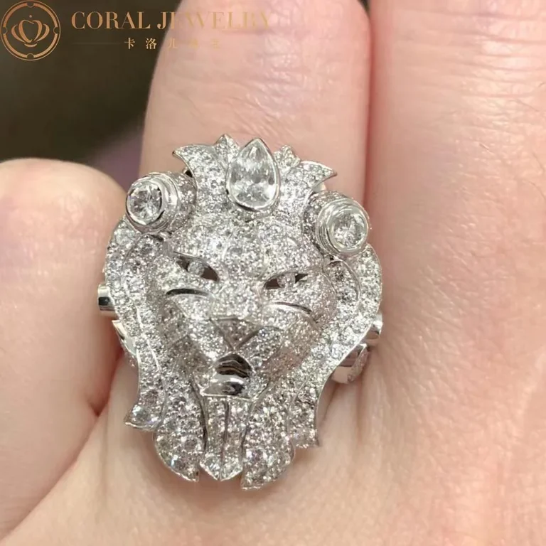 Chanel Sous Le Signe Du Lion Ring 18k White Gold Diamonds Ring 8