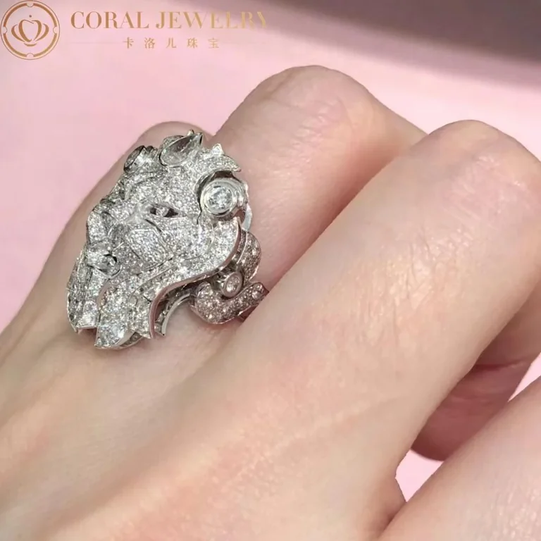 Chanel Sous Le Signe Du Lion Ring 18k White Gold Diamonds Ring 7