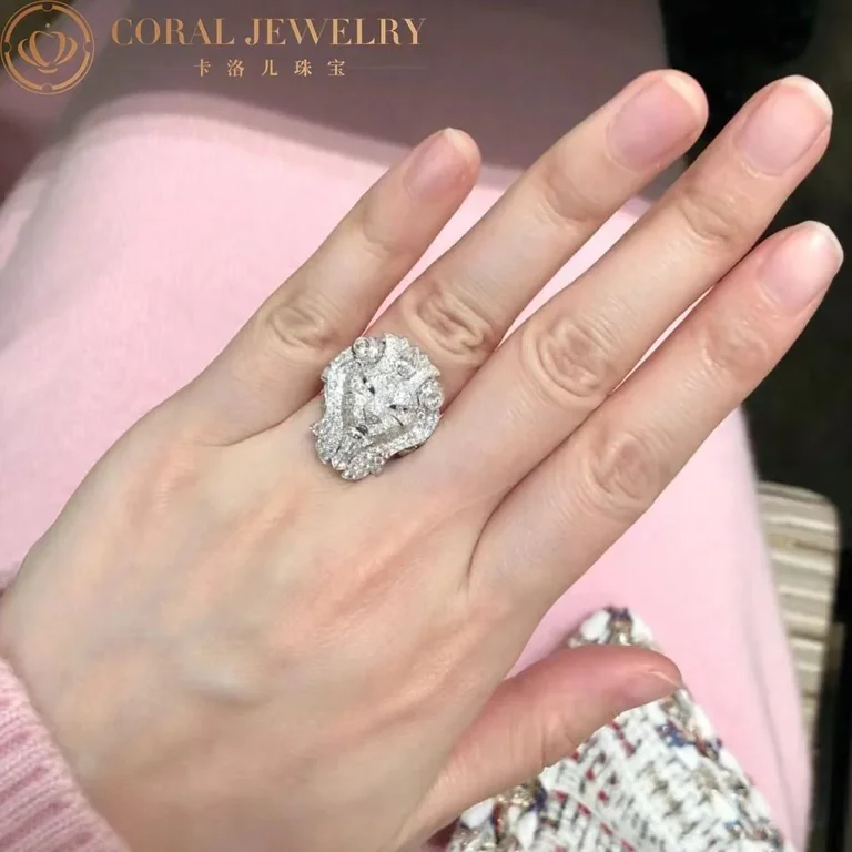 Chanel Sous Le Signe Du Lion Ring 18k White Gold Diamonds Ring 6