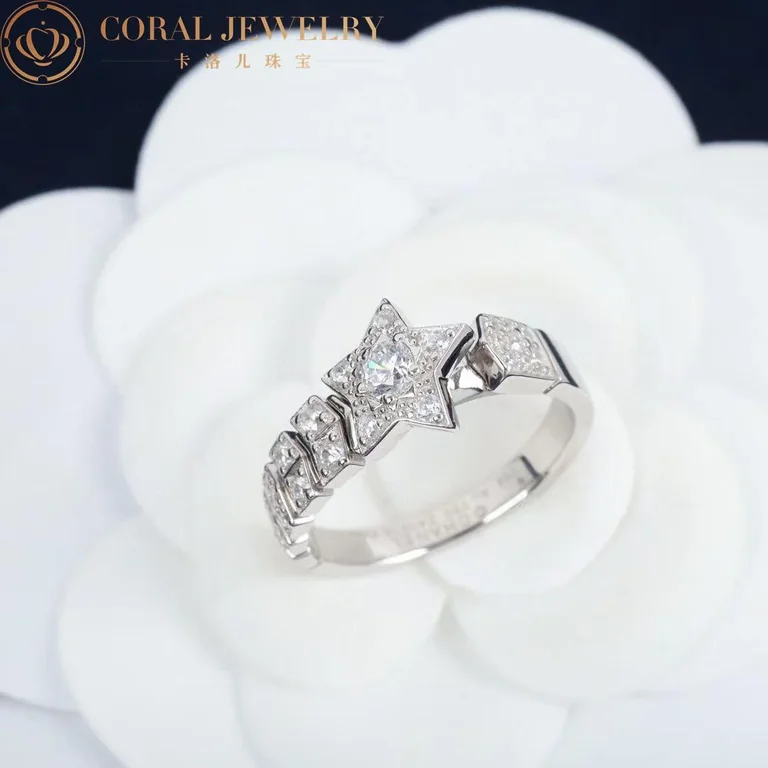 Chanel Comète Chevron J11457 Ring 18k White Gold Diamonds 9