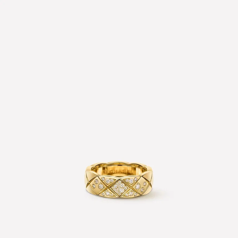 Chanel Coco Crush Ring J10864 Quilted Motif Small Version 18k Yellow Gold Diamonds 1