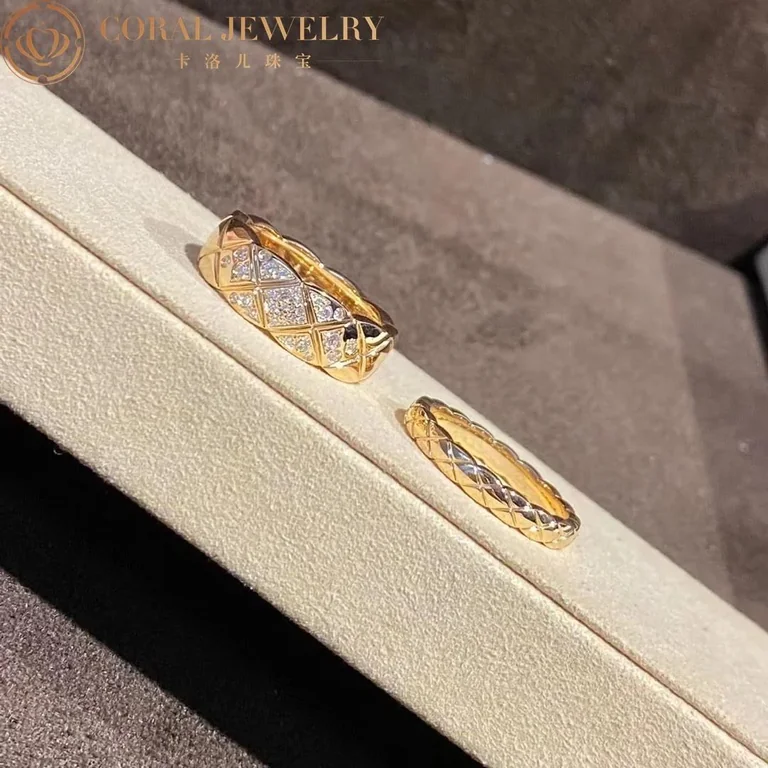 Chanel Coco Crush Ring J10864 Quilted Motif Small Version 18k Yellow Gold Diamonds 11