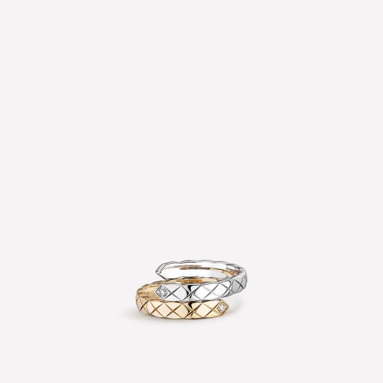 Chanel Coco Crush Toi Et Moi J11971 Ring Quilted Motif Small Version 18k White and Beige Gold Diamonds 1