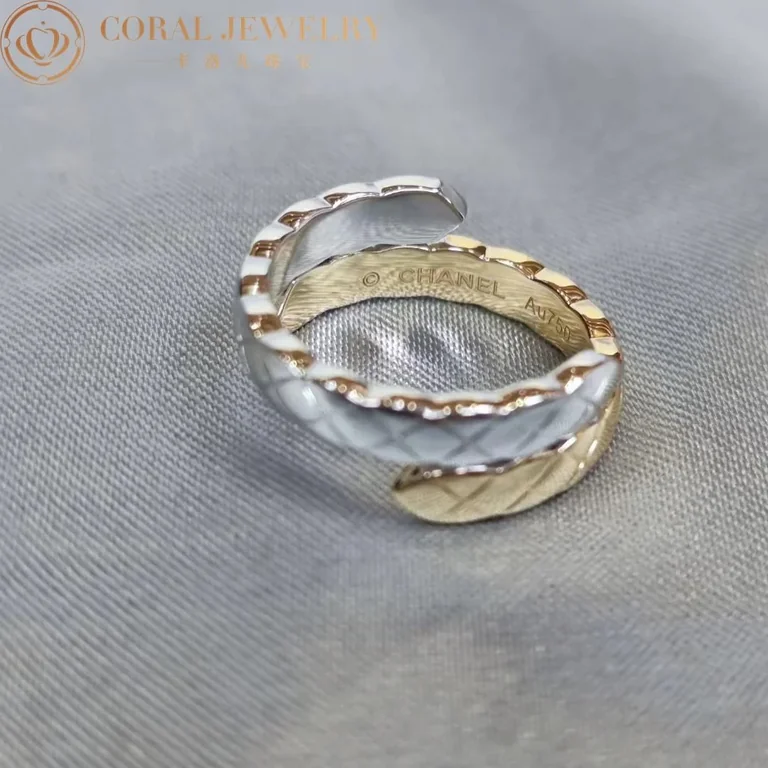 Chanel Coco Crush Toi Et Moi J11971 Ring Quilted Motif Small Version 18k White and Beige Gold Diamonds 8