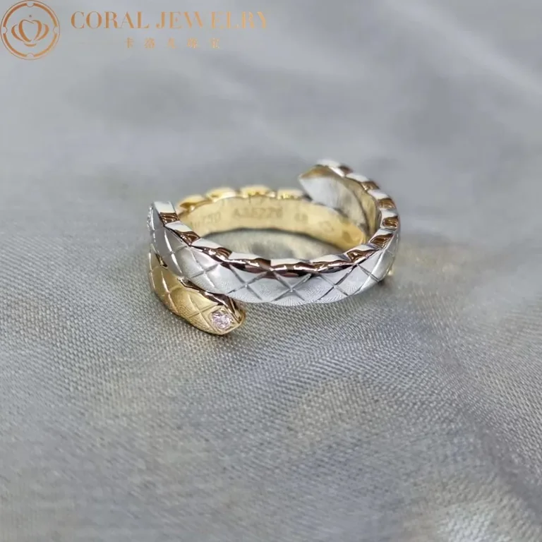 Chanel Coco Crush Toi Et Moi J11971 Ring Quilted Motif Small Version 18k White and Beige Gold Diamonds 7