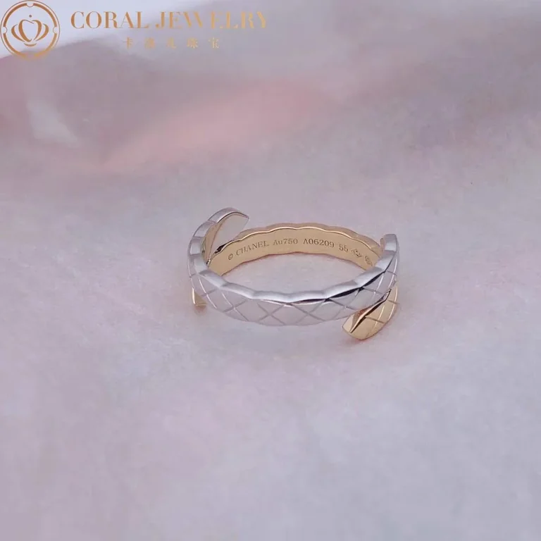 Chanel Coco Crush Toi Et Moi J11971 Ring Quilted Motif Small Version 18k White and Beige Gold Diamonds 5