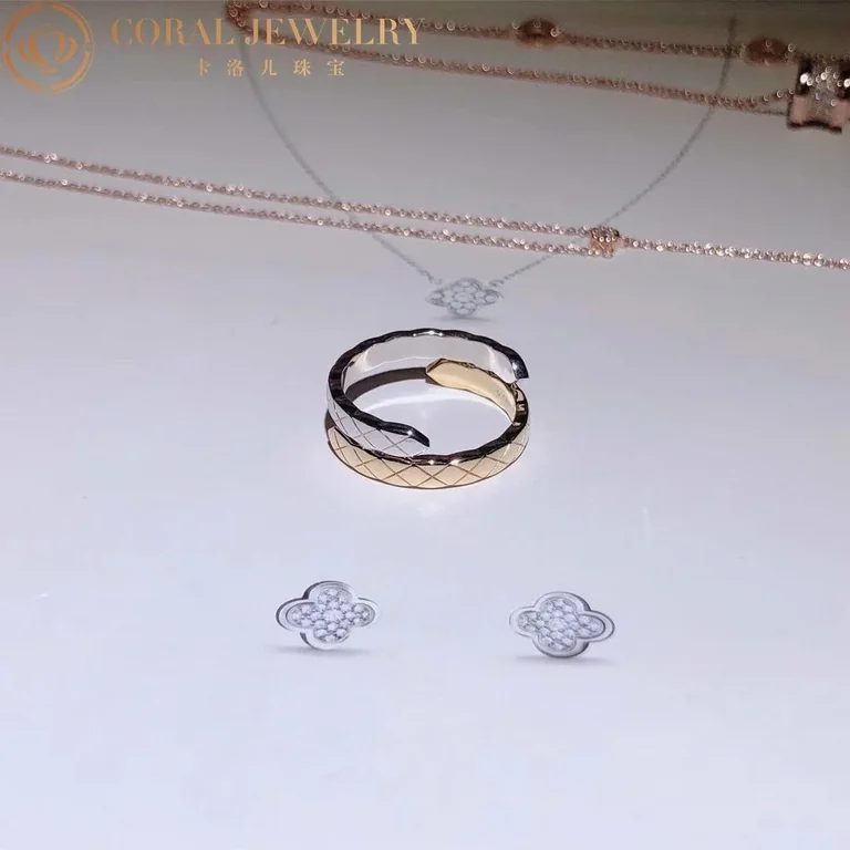 Chanel Coco Crush Toi Et Moi J11971 Ring Quilted Motif Small Version 18k White and Beige Gold Diamonds 4