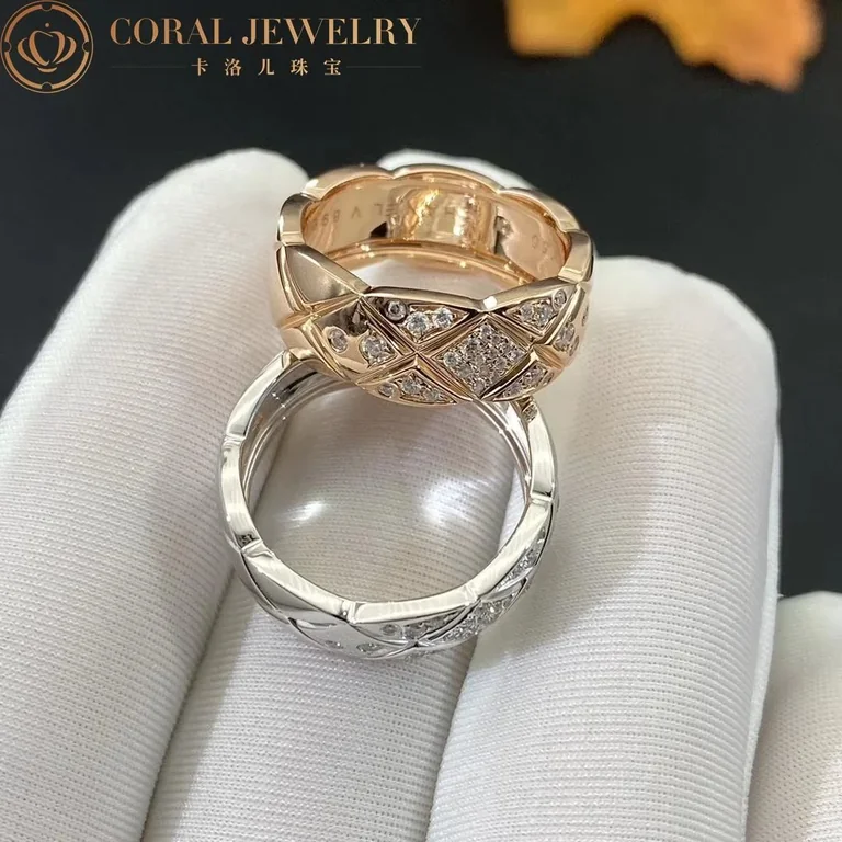 Chanel Coco Crush J11101 Ring Quilted Motif Small Version 18k Beige Gold Diamonds 4