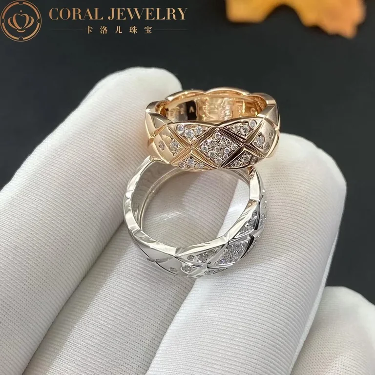 Chanel Coco Crush J11101 Ring Quilted Motif Small Version 18k Beige Gold Diamonds 2