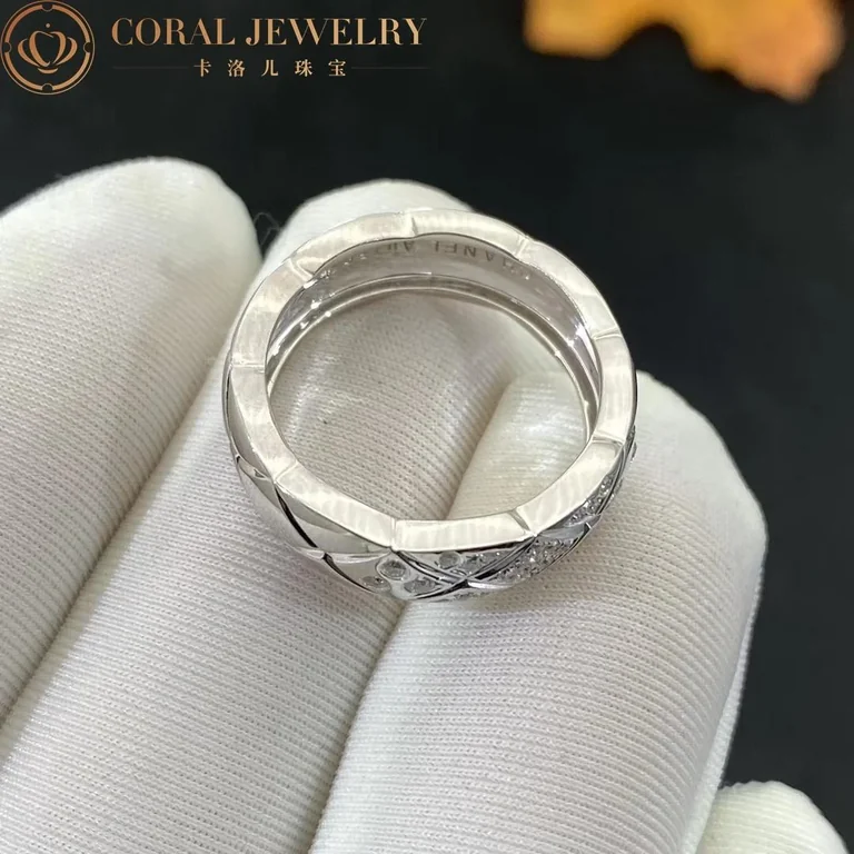 Chanel Coco Crush Ring J10865 Quilted Motif Small Version 18k White Gold Diamonds 2