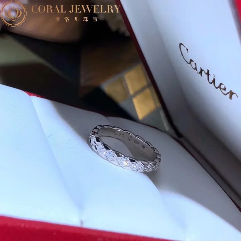 Chanel Coco Crush Ring J11871 Quilted Motif Mini Version 18k White Gold Diamonds 6