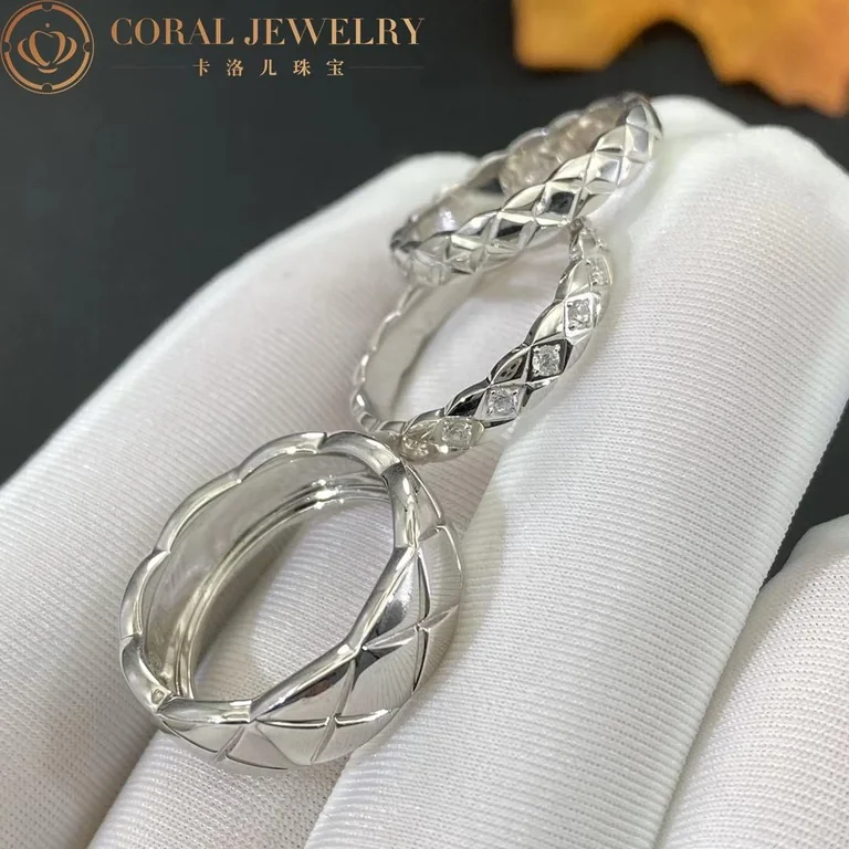 Chanel Coco Crush Ring J11871 Quilted Motif Mini Version 18k White Gold Diamonds 3
