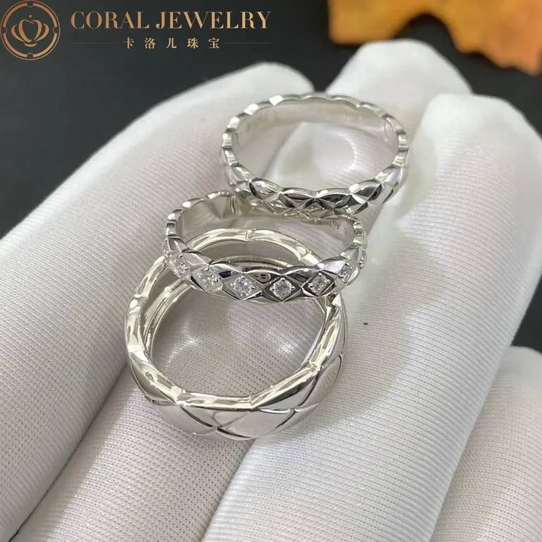 Chanel Coco Crush Ring J11871 Quilted Motif Mini Version 18k White Gold Diamonds 2