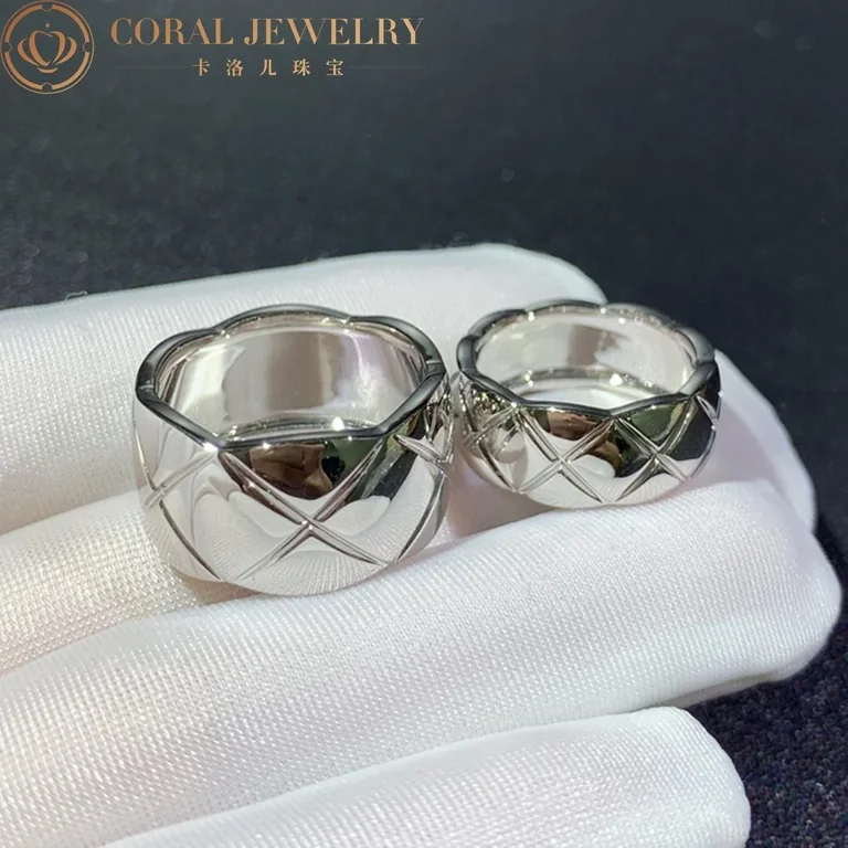 Chanel Coco Crush Ring J10573 Quilted Motif Large Version 18k White Gold 6
