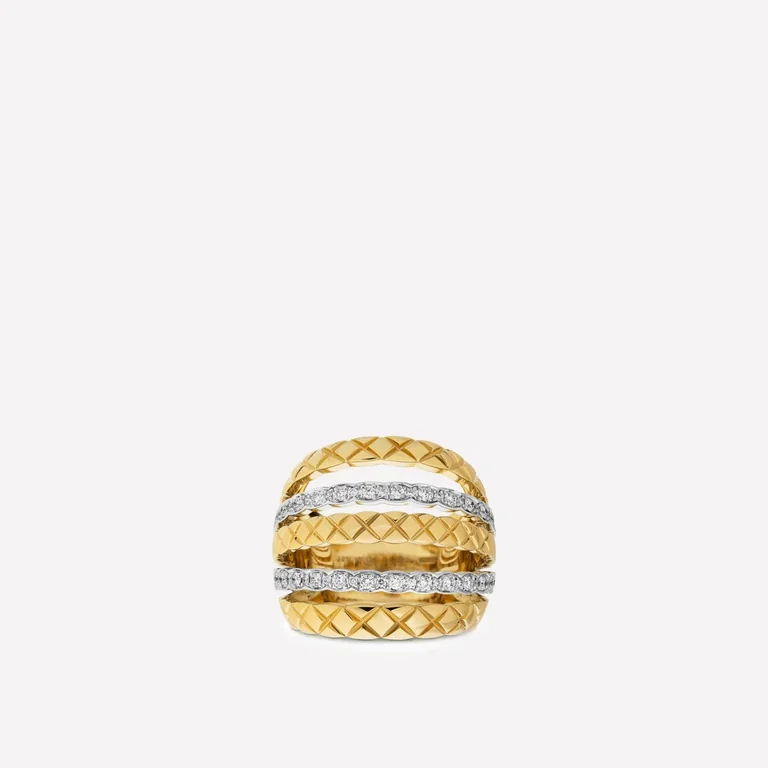 Chanel Coco Crush Ring J11335 Quilted Motif 18k White and Yellow Gold Diamond 1