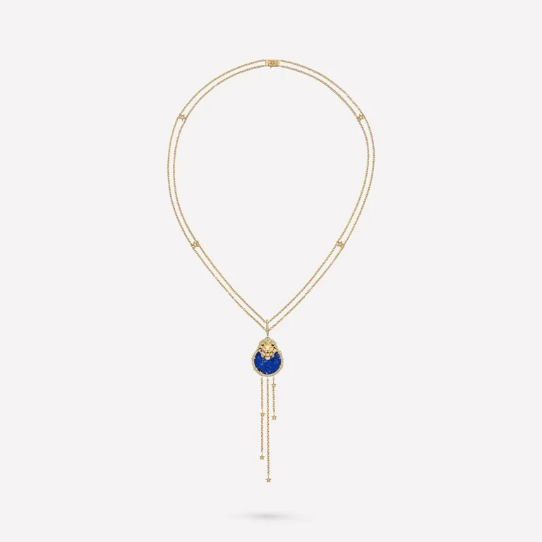 Chanel Lion Médaille Long J11369 Necklace 18k Yellow Gold Diamonds Lapis Lazuli 1