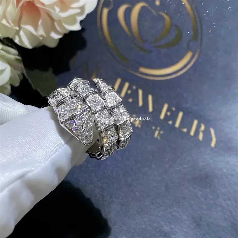 Bulgari Serpenti 345227 Viper two-coil ring in 18 kt white gold set with full pavé diamonds 2