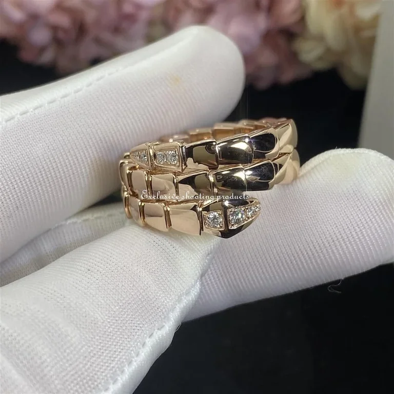 Bulgari 357869 Serpenti Viper two-coil 18 kt rose gold ring set with demi-pavé diamonds 9