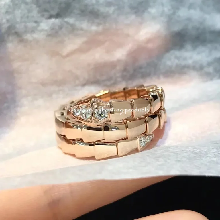 Bulgari 357869 Serpenti Viper two-coil 18 kt rose gold ring set with demi-pavé diamonds 8