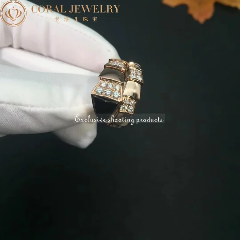 Bulgari Serpenti 345222 Viper one-coil ring in 18 kt rose gold set with black onyx elements and demi pavé diamonds 9