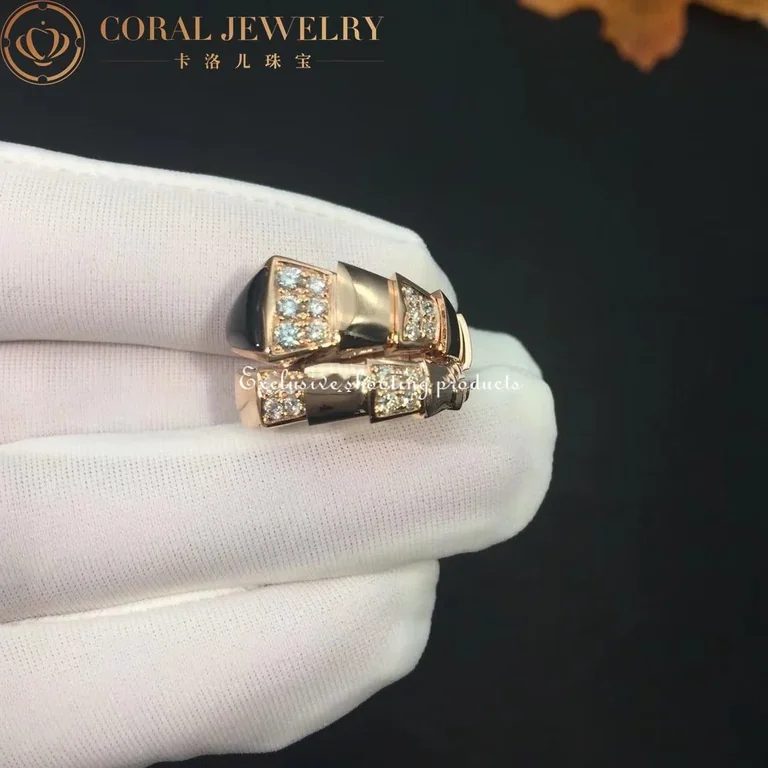 Bulgari Serpenti 345222 Viper one-coil ring in 18 kt rose gold set with black onyx elements and demi pavé diamonds 8