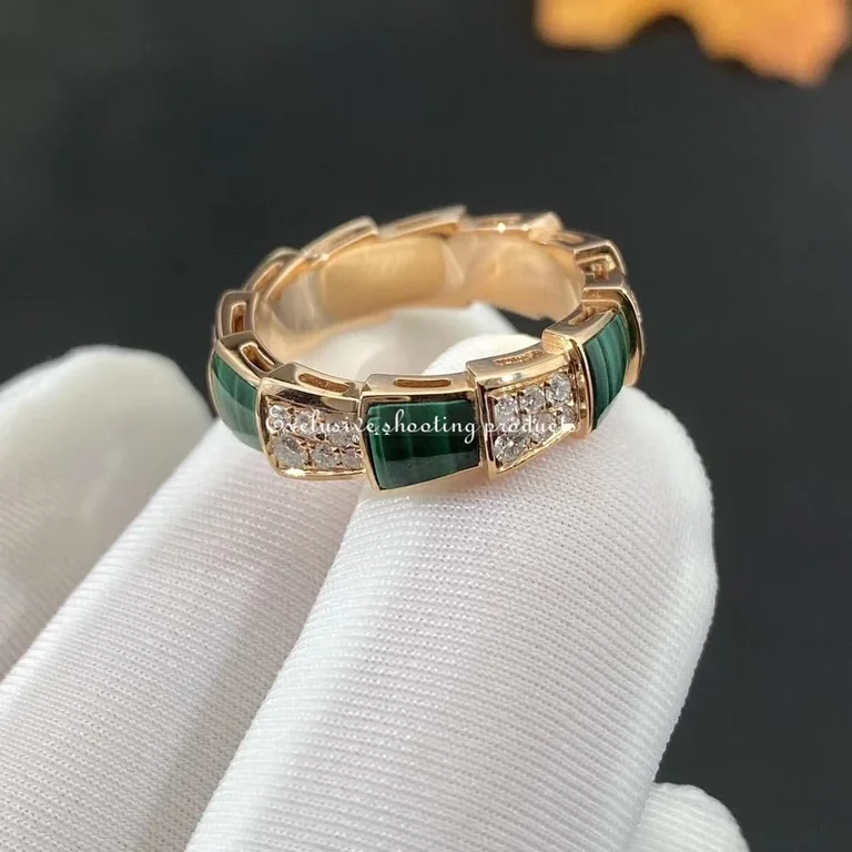Bulgari Serpenti Viper 355032 18 kt rose gold ring set with malachite elements and pavé diamonds 5