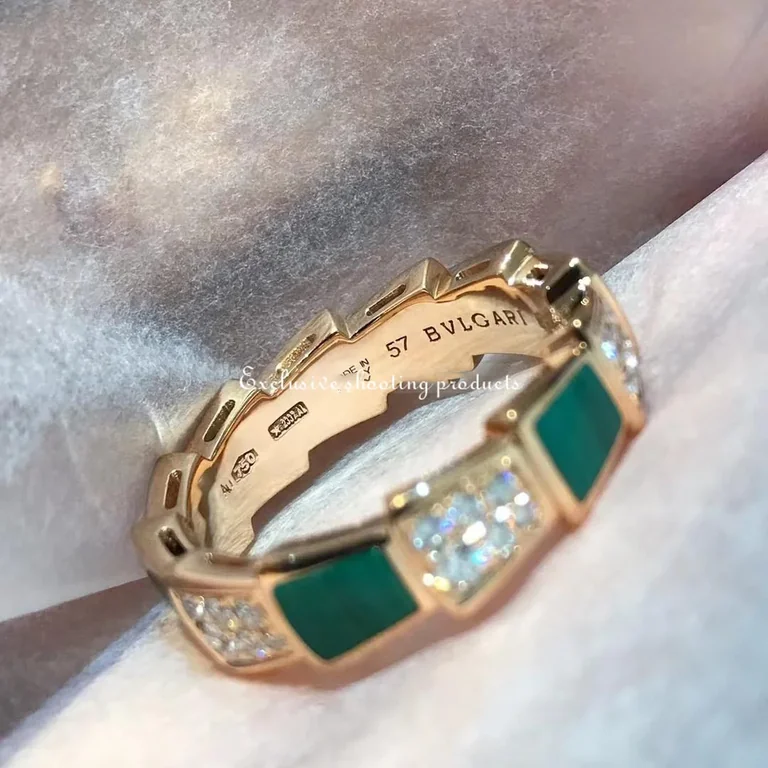 Bulgari Serpenti Viper 355032 18 kt rose gold ring set with malachite elements and pavé diamonds 2