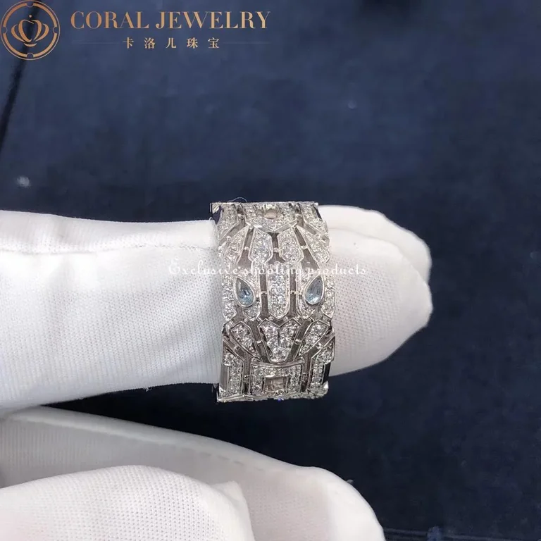 Bulgari AN857663 Serpenti Seduttori white Gold Diamond and Aquamarine Ring 8
