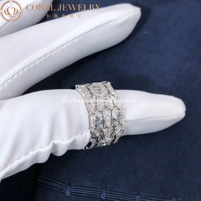 Bulgari AN857663 Serpenti Seduttori white Gold Diamond and Aquamarine Ring 4