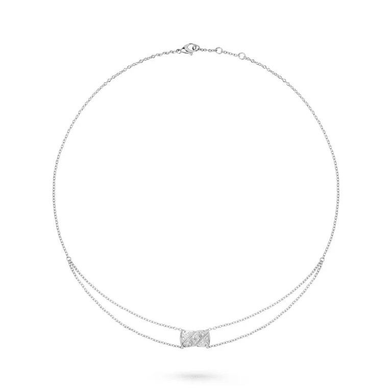 Chanel Coco Crush J11357 Necklace Quilted Motif 18k White Gold Diamond 1