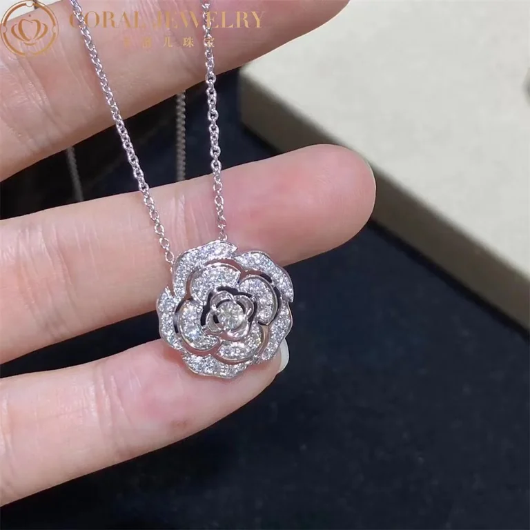 Chanel Bouton de Camélia J12071 Necklace 18k White Gold Diamonds 10