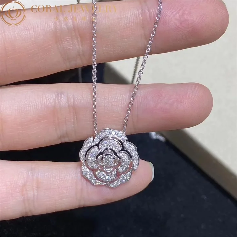 Chanel Bouton de Camélia J12071 Necklace 18k White Gold Diamonds 9