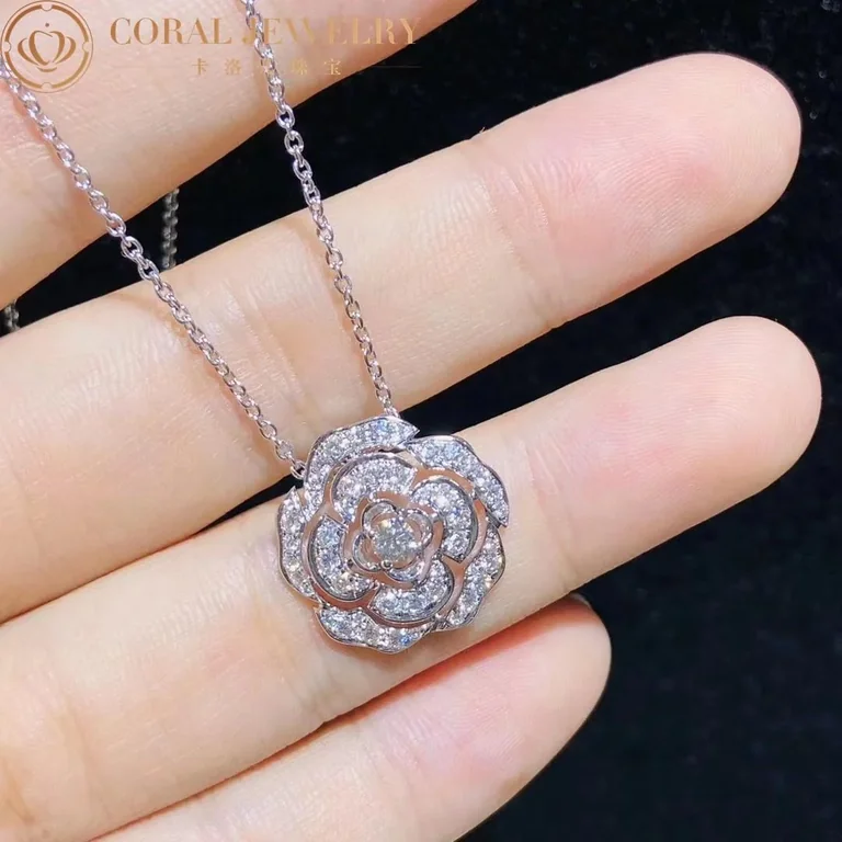 Chanel Bouton de Camélia J12071 Necklace 18k White Gold Diamonds 8