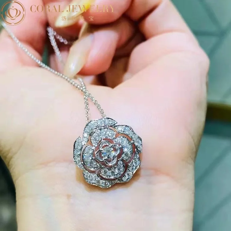 Chanel Bouton de Camélia J12071 Necklace 18k White Gold Diamonds 6