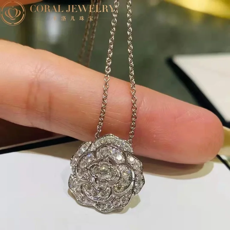 Chanel Bouton de Camélia J12071 Necklace 18k White Gold Diamonds 5
