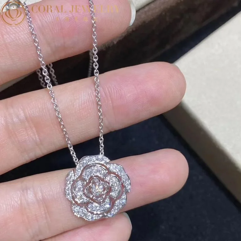 Chanel Bouton de Camélia J12071 Necklace 18k White Gold Diamonds 2