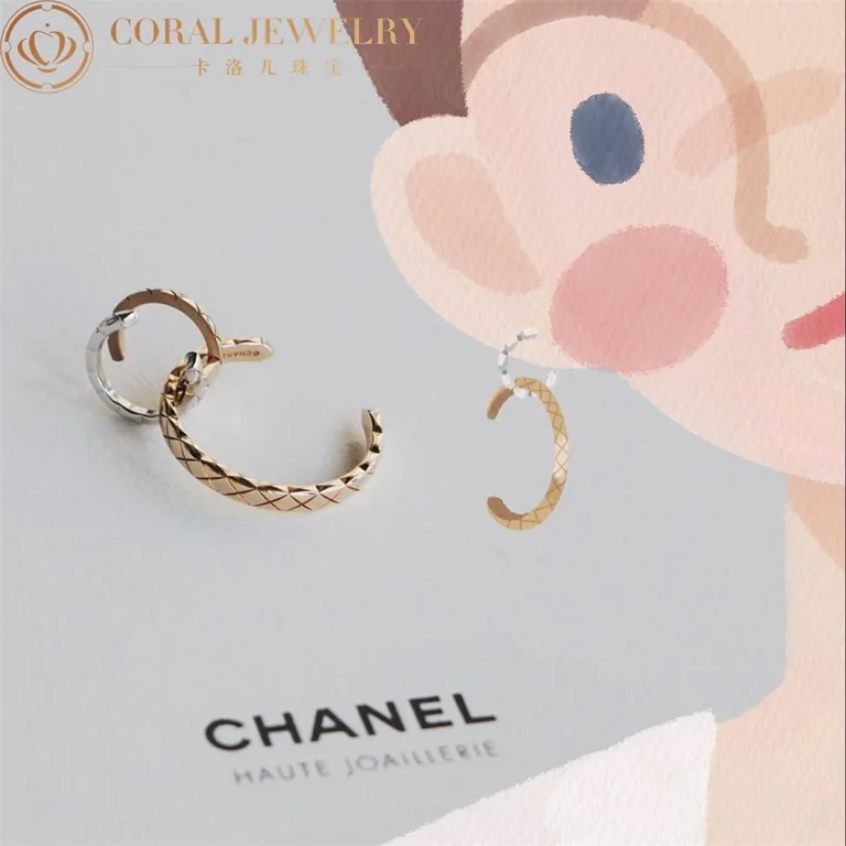 Chanel Coco Crush Hoops J11974 Quilted Motif 18k White and Beige Gold 7